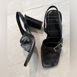 Kenneth Cole Black Leather Block Heel Slingbacks Size 8.5